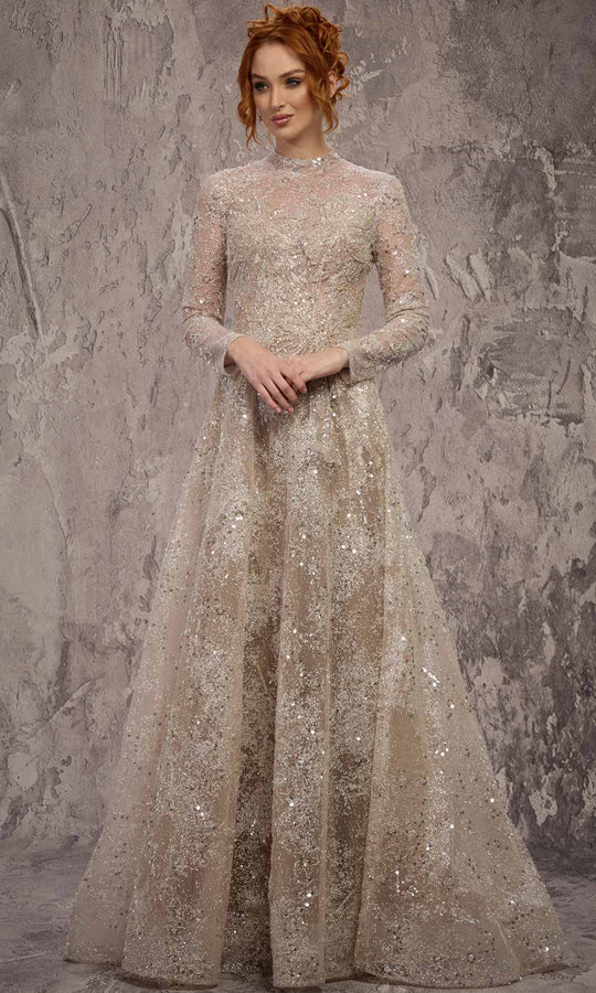 MNM COUTURE J02720 - Long Sleeve Embellished A-Line Dress
