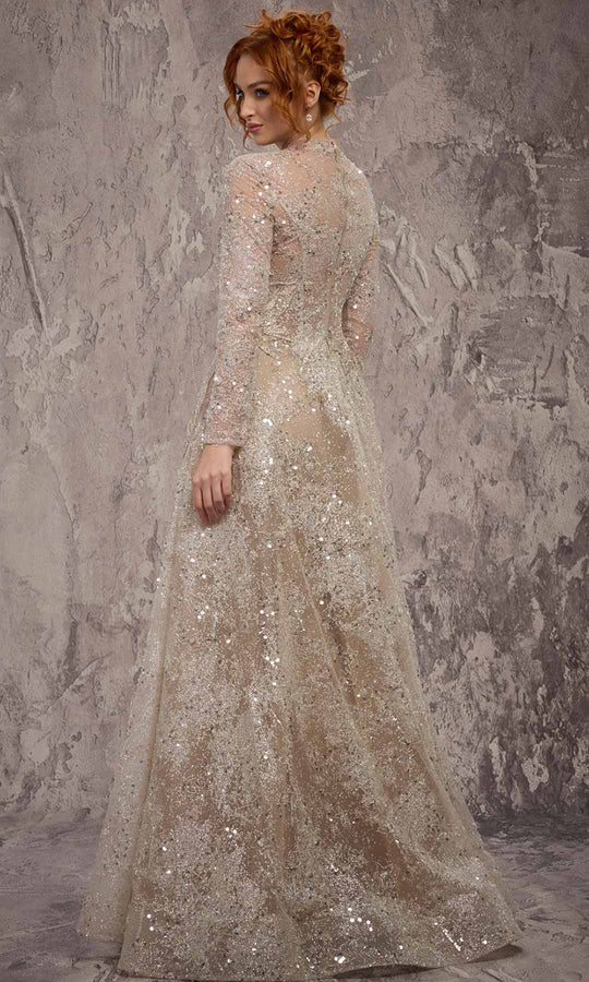 MNM COUTURE J02720 - Long Sleeve Embellished A-Line Dress