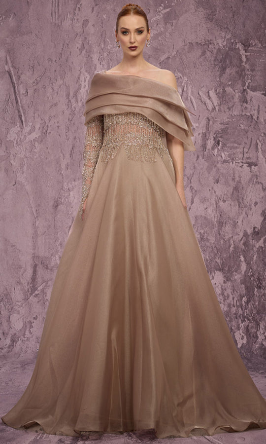 MNM COUTURE J03308 - One Sleeve Embellished A-Line Gown