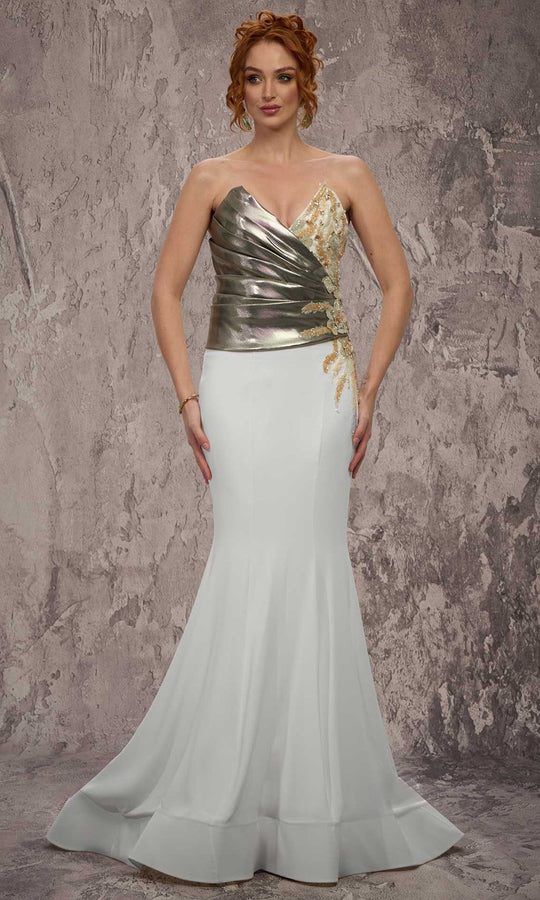 MNM COUTURE J03554 - Metallic Overlay Embellished Strapless Gown