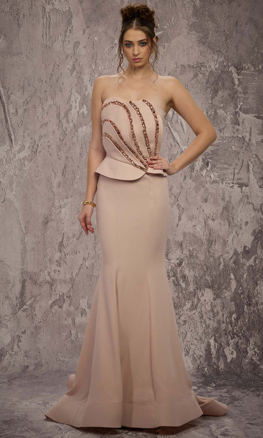 MNM COUTURE J03571 - Lace-Up Back Peplum Mermaid Gown