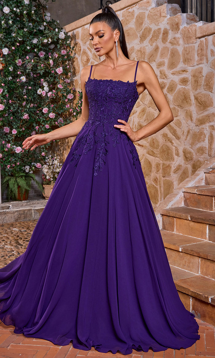 J'Adore Dresses J26002 - Long Lace, Chiffon A-line Dress