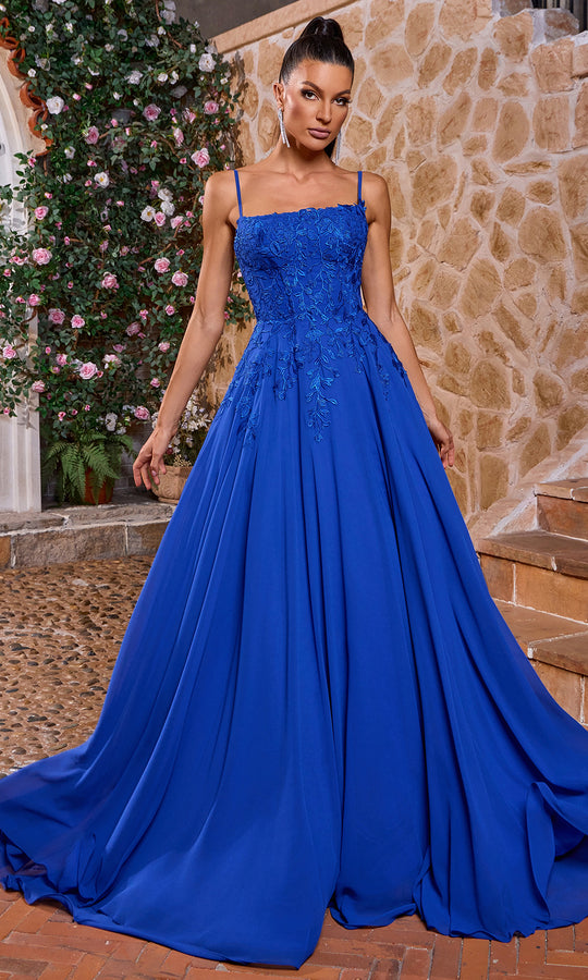 J'Adore Dresses J26002 - Floral Bodice A-Line Chiffon Evening Gown