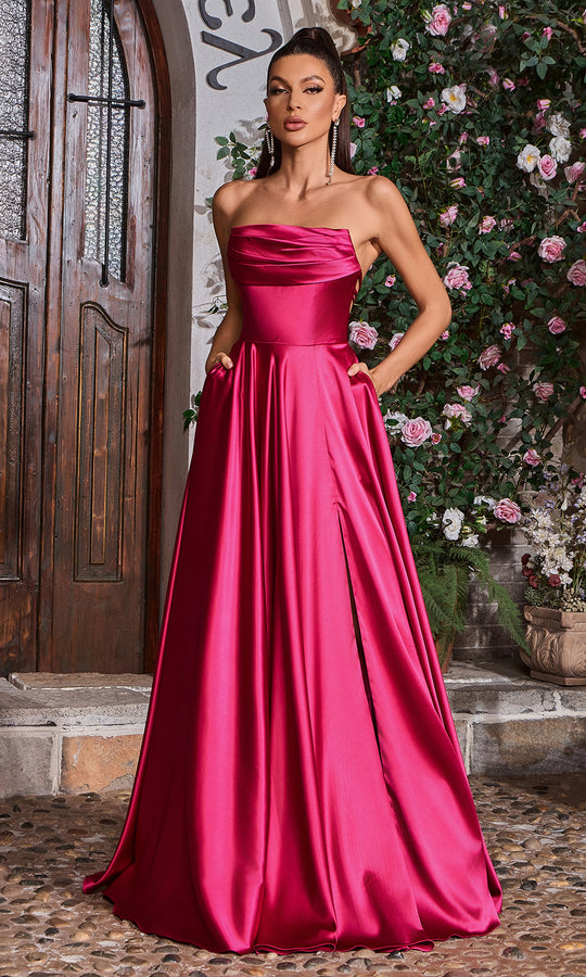 J'Adore Dresses J26005 - Straight Neck Silk Satin Gown With Pockets