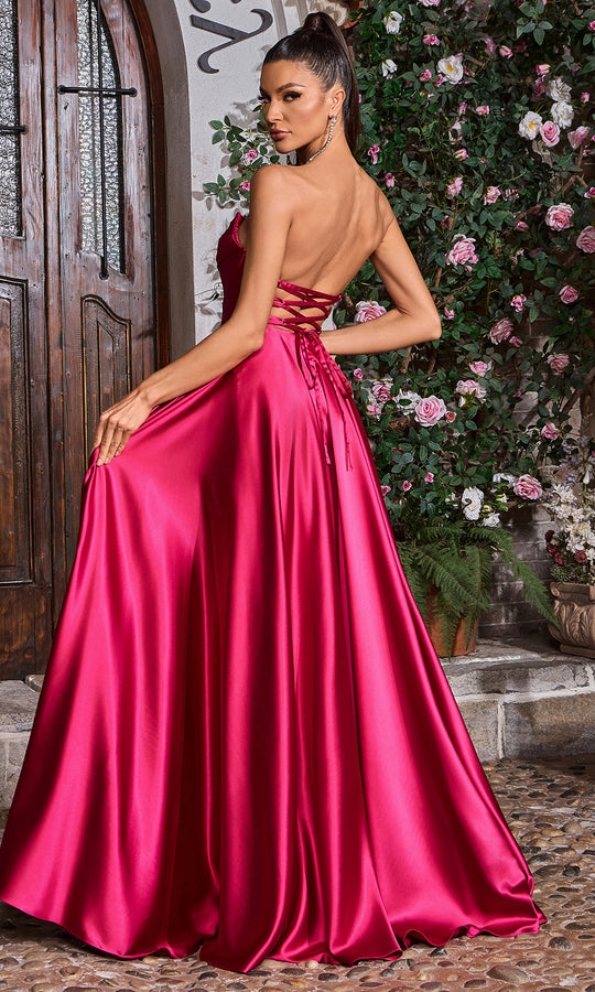 J'Adore Dresses J26005 - Straight Neck Silk Satin Gown With Pockets