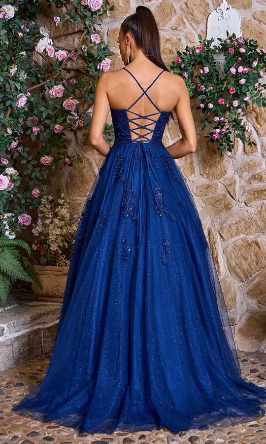 J'Adore Dresses J26010 - Lace-Up Back Floral Applique Ballgown