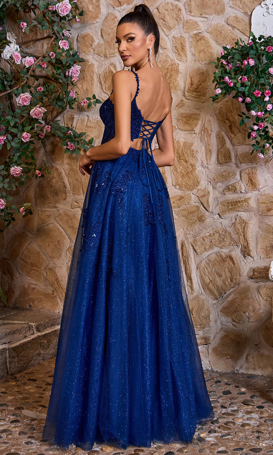 J'Adore Dresses J26011 - Embroidered Applique Plunging Ballgown