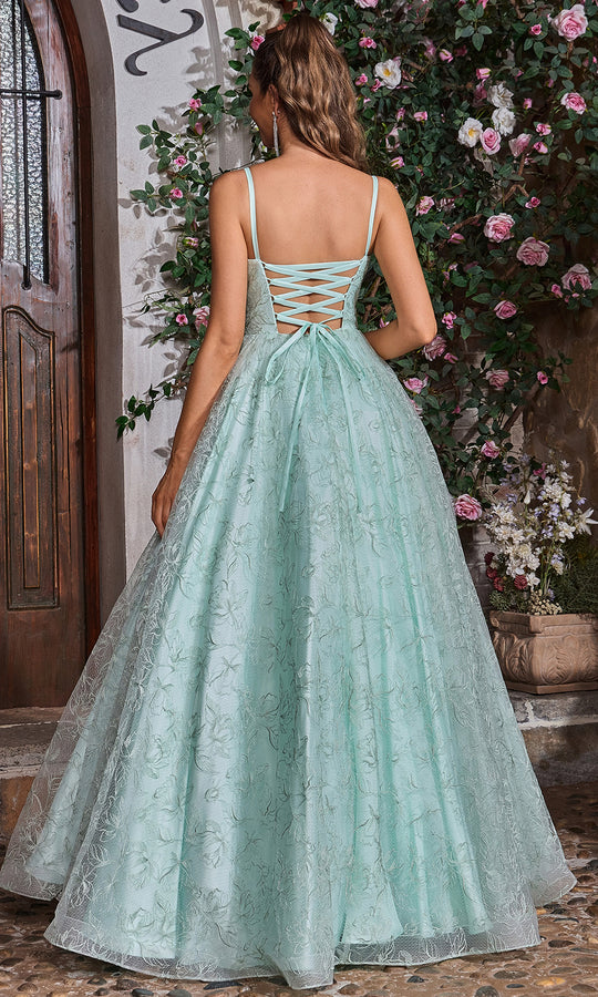 J'Adore Dresses J26017 - Deep V-Neck Lace Bodice Ballgown