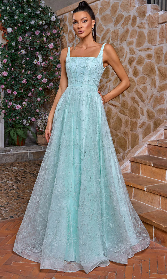 J'Adore Dresses J26018 - Embroidered Lace Square Neck A-Line Gown