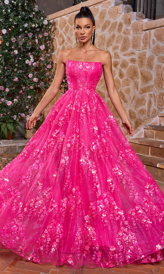 J'Adore Dresses J26039 - Embroidered Lace-Up Back Tulle Dress