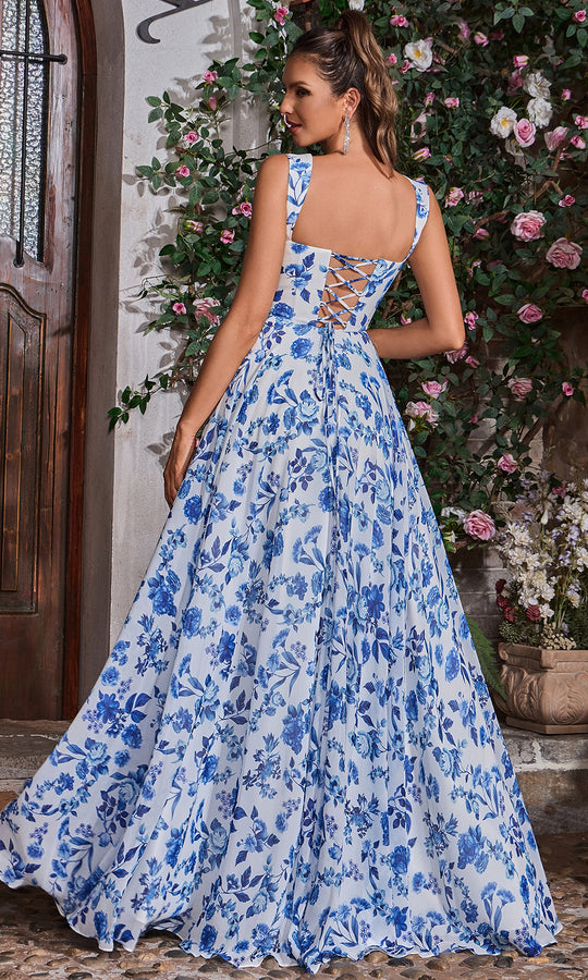 J'Adore Dresses J26043 - Floral Print A-Line Skirt Evening Dress