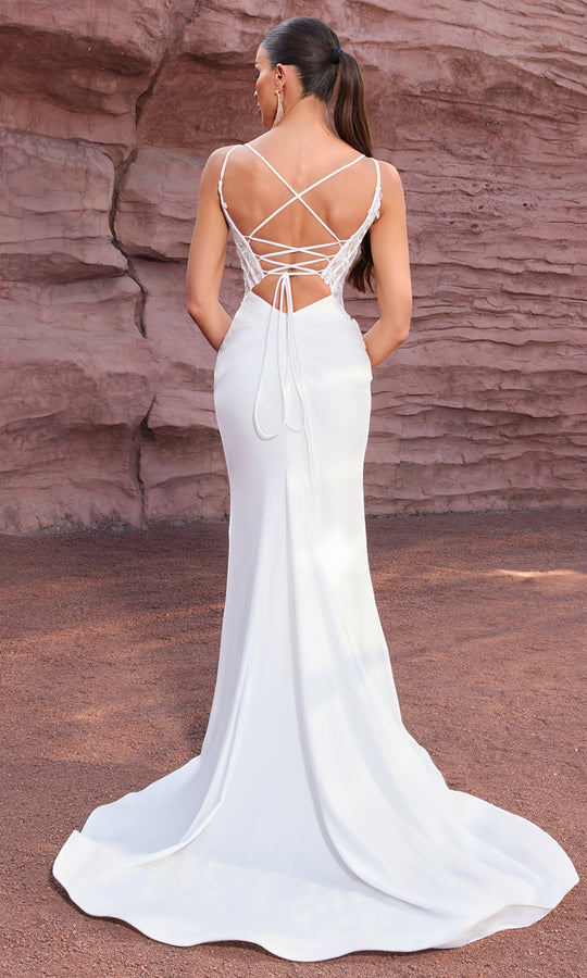 J'Adore Dresses J27011 - Strappy Back Lace Applique Satin Evening Gown