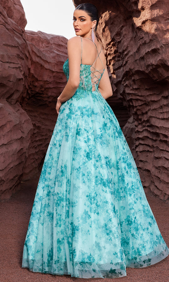 J'Adore Dresses J27015 - Floral Print Sweetheart Neck A-Line Gown