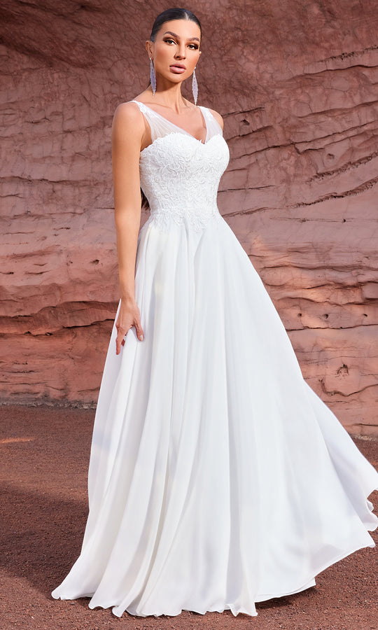 J'Adore Dresses J27020 - Wide Strap Embroidered A-Line Gown