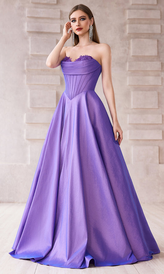 J'Adore Dresses J28003 - Taffeta Lace Trimmed Neckline Ballgown