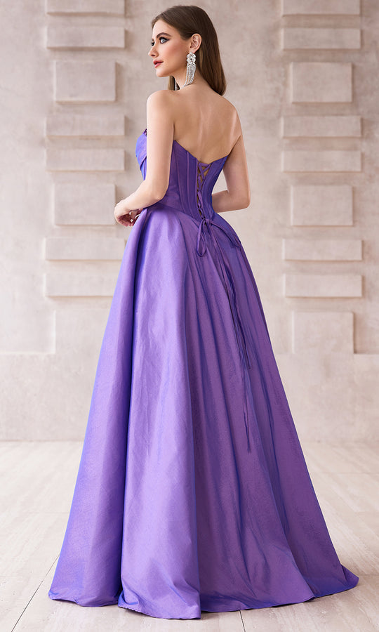 J'Adore Dresses J28003 - Taffeta Lace Trimmed Neckline Ballgown