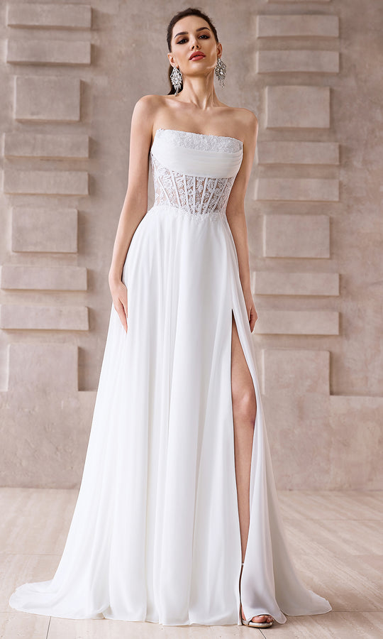 J'Adore Dresses J28005 - Embroidered Corset Flowy A-Line Gown