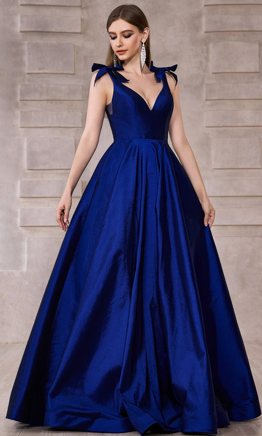 J'Adore Dresses J28014 - Bow Shoulder Taffeta Evening Gown