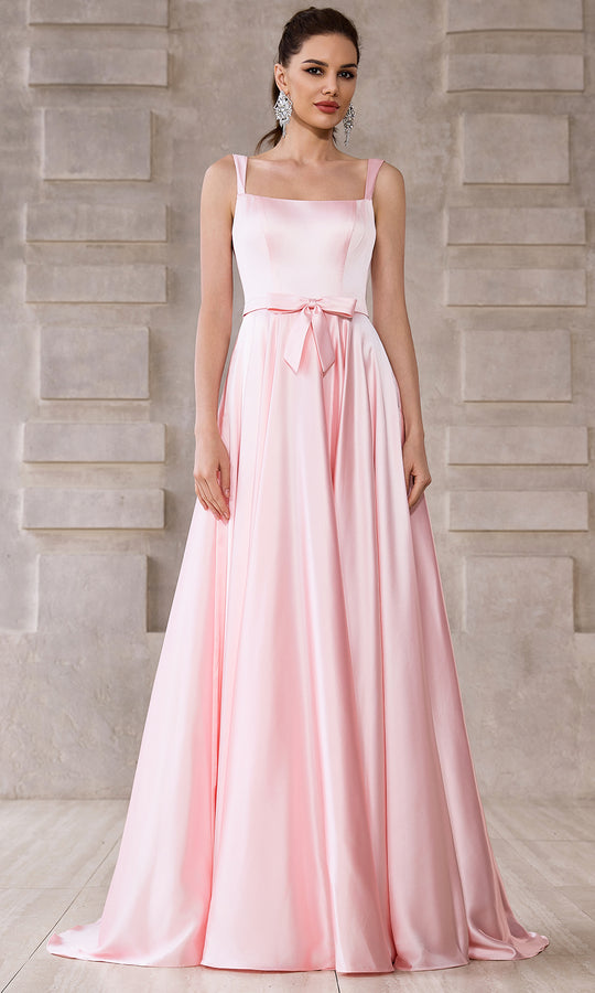 J'Adore Dresses J28015 - Square Neck Silk Satin Evening Gown