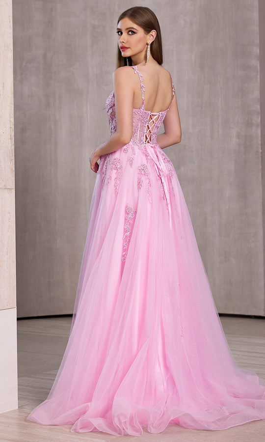 J'Adore Dresses J28022 - Sleeveless Corset Ballgown with Lace Applique