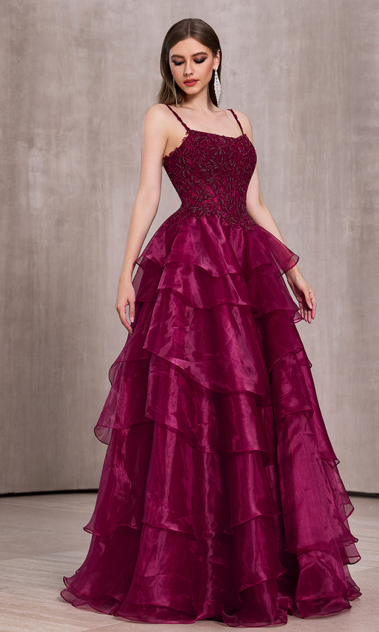 J'Adore Dresses J28029 - Embellished Scoop Neck Tiered Ballgown