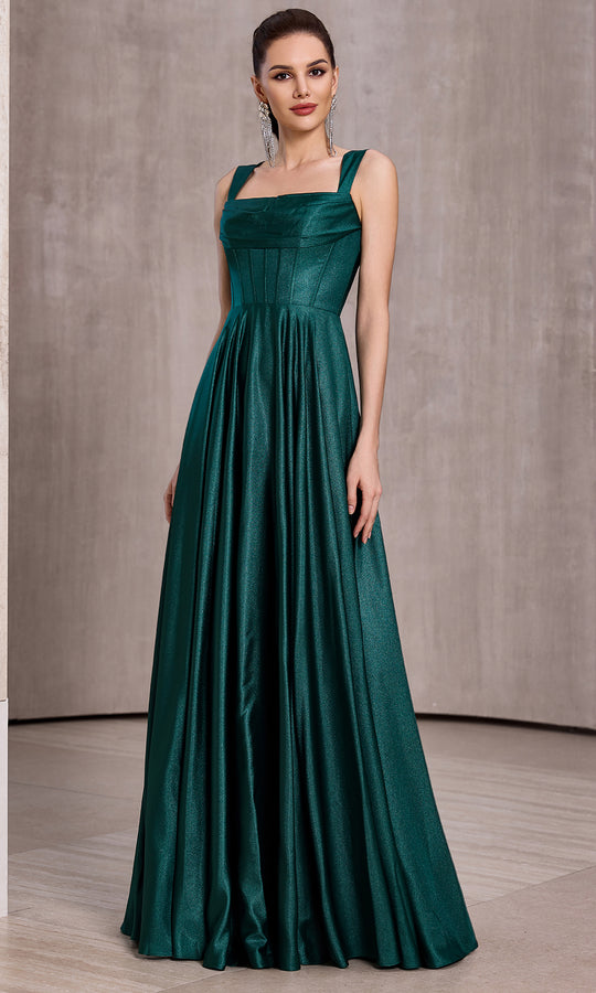 J'Adore Dresses J28032 - Lace-Up Back Shimmer Satin Evening Gown