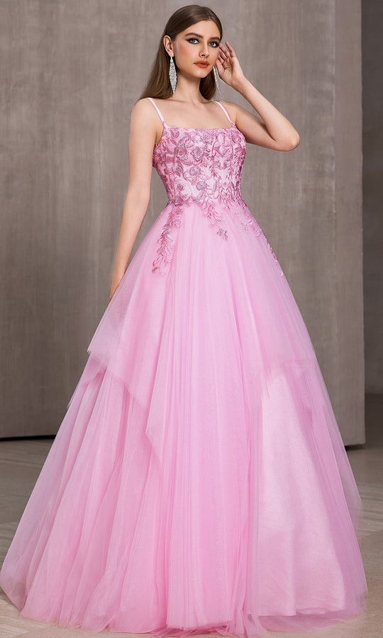 J'Adore Dresses J28037 - Embroidered Sleeveless Layered Ballgown