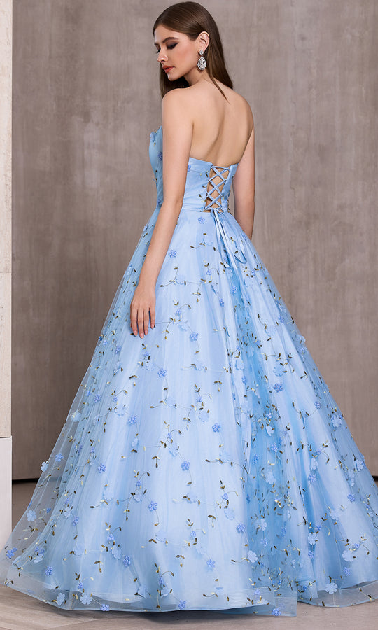J'Adore Dresses J28040 - Floral Embellished Straight Neck Ballgown
