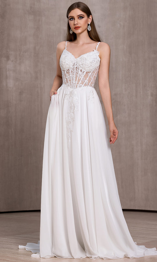 J'Adore Dresses J28041 - Embroidered Illusion A-Line Evening Gown