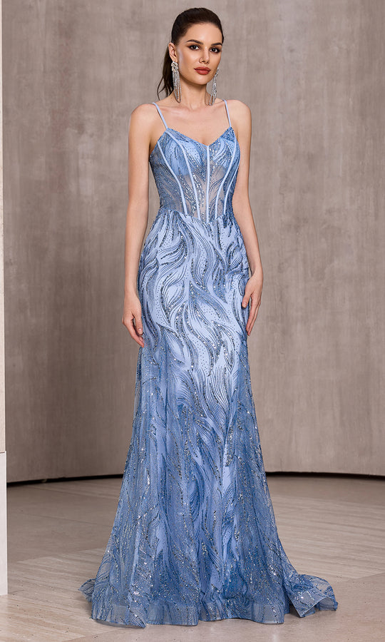 J'Adore Dresses J28042 - Illusion Corset Glitter Tulle Sheath Gown