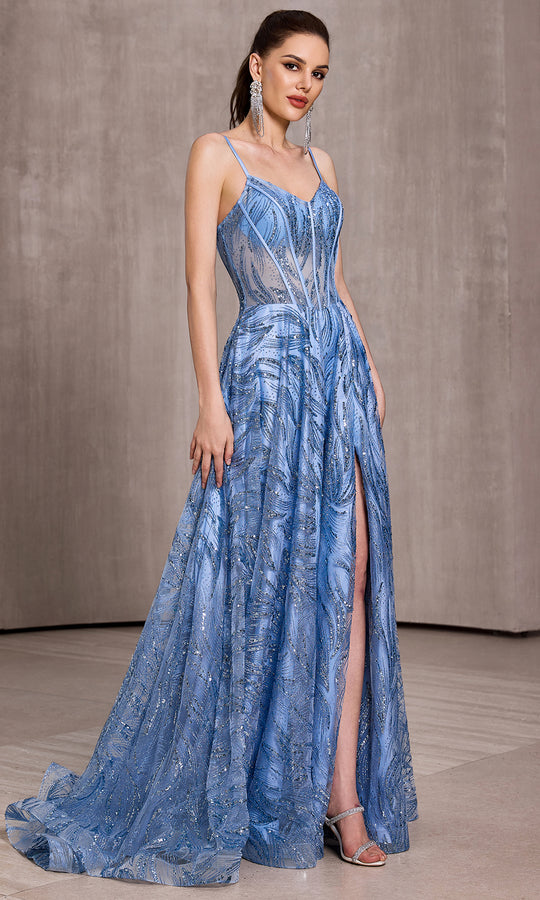 J'Adore Dresses J28043 - Glitter Tulle Spaghetti Strap A-Line Gown