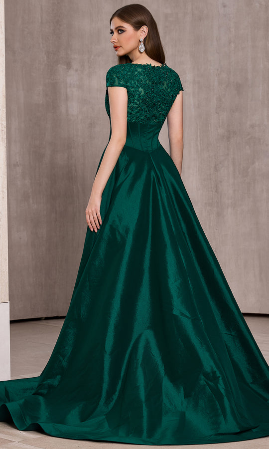 J'Adore Dresses J28047 - Embroidered Cap Sleeve Taffeta Ballgown