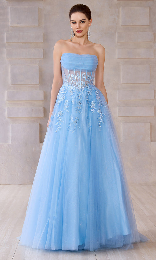 J'Adore Dresses J28048 - Draped Straight Neck Layered Ballgown