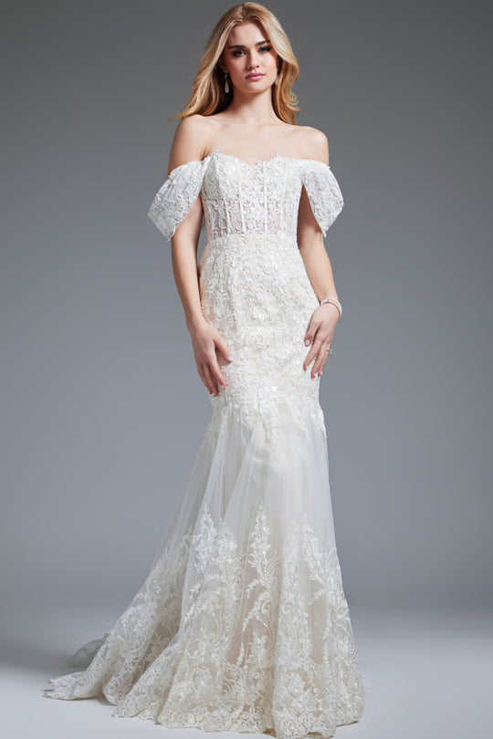Jovani Bridal JB220003 - Sweetheart Scalloped Lace Bridal Gown