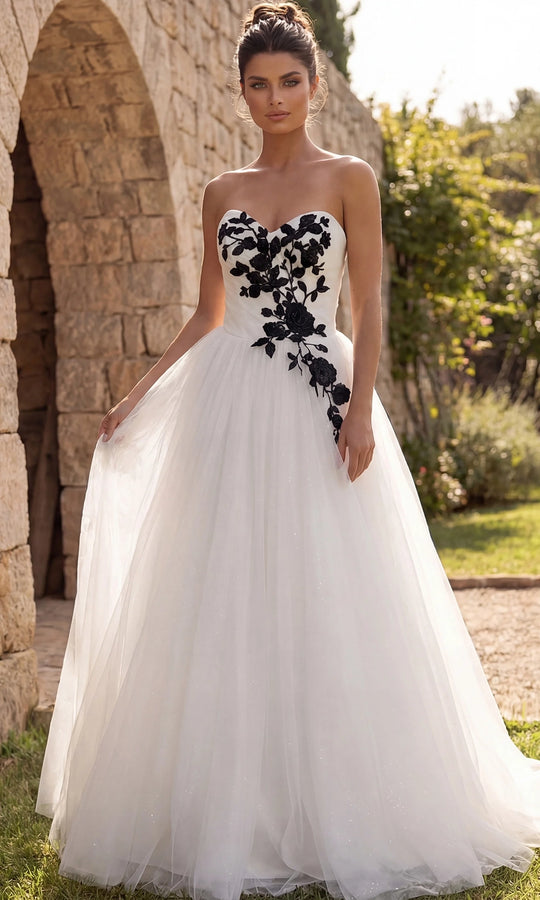 Jovani Bridal JB43233 - Contrast Floral Applique Strapless Ballgown