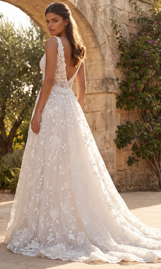 Jovani Bridal JB49748 - A-Line Skirt Floral Applique Sleeveless Gown
