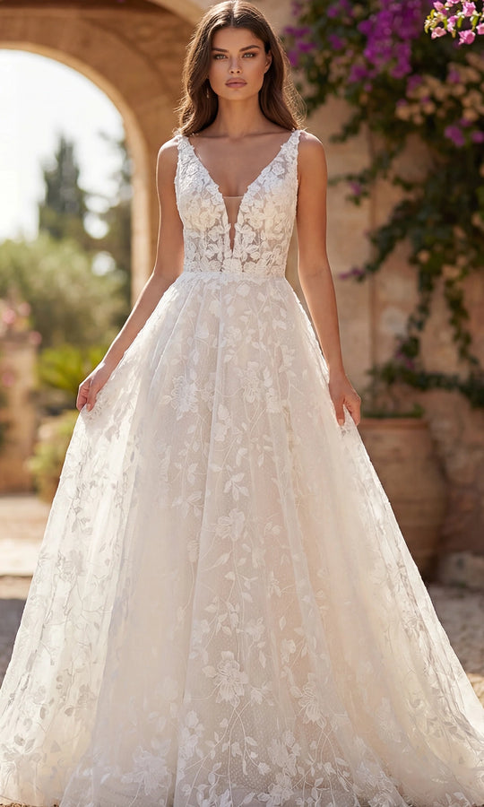 Jovani Bridal JB49748 - A-Line Skirt Floral Applique Sleeveless Gown