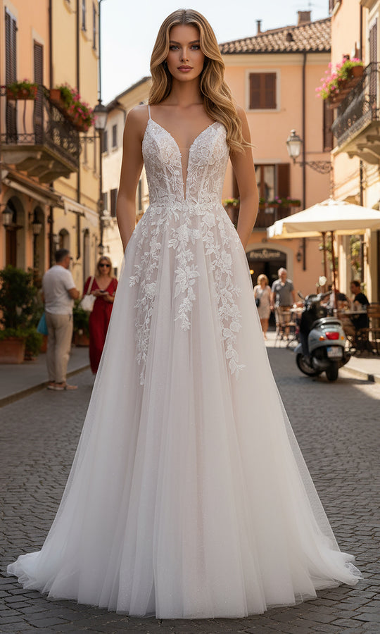 Nox Anabel JE1072L - Lace Applique A Line Tulle Gown