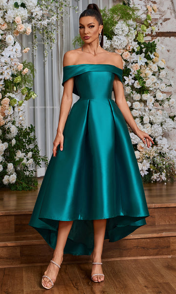 high-low dresses wedding guest High Low Scoop Neck Asymmetrical Dress Elegant burgundy satin dress with a flattering V Women's High Low Wedding Guest
