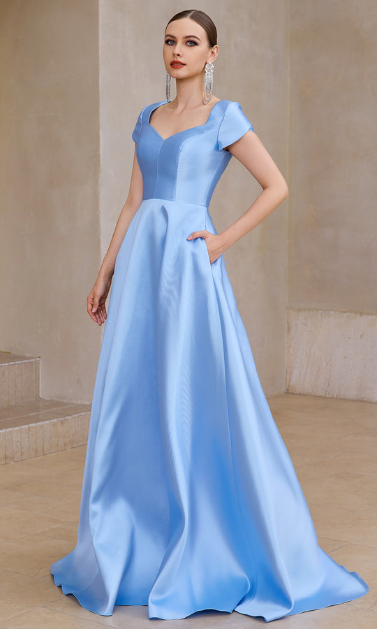 J'Adore Dresses JM502 - Queen Anne Neckline Minimalist A-Line Gown