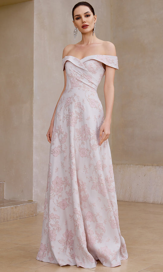 J'Adore Dresses JM505 - Floral Brocade Button Back Evening Gown