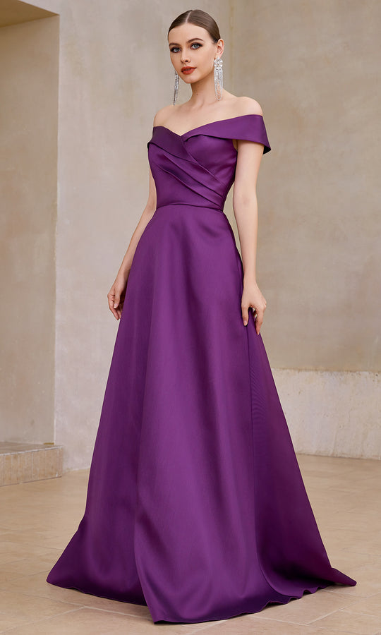 J'Adore Dresses JM506 - Off Shoulder Wrapped A-Line Gown