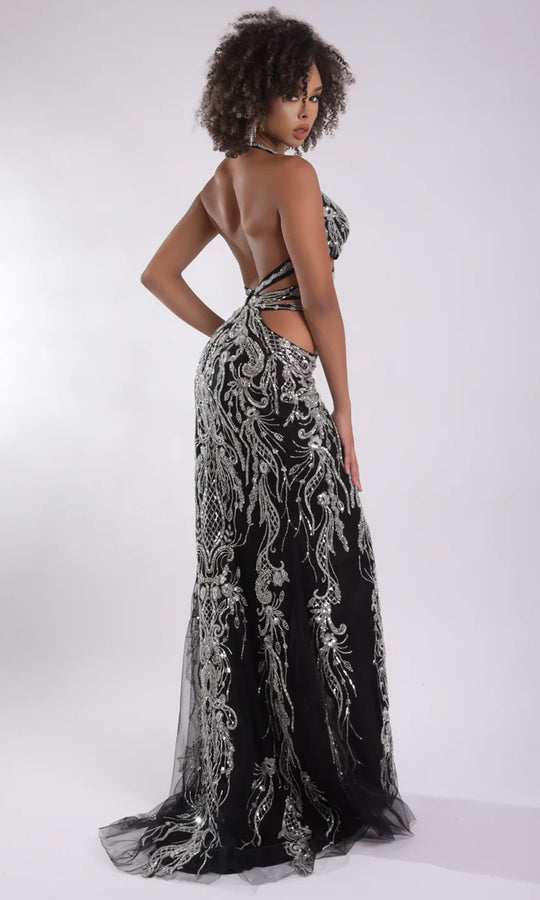 Jasz Couture 7900 - Cutout Bodice Plunging Halter Prom Gown