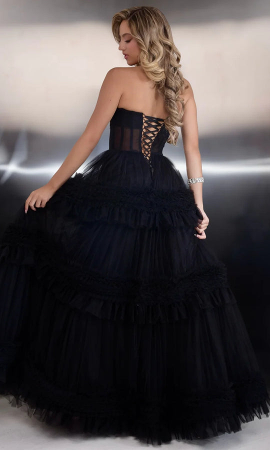 Jasz Couture 7930 - Straight Neckline Tiered Ruffle Ballgown