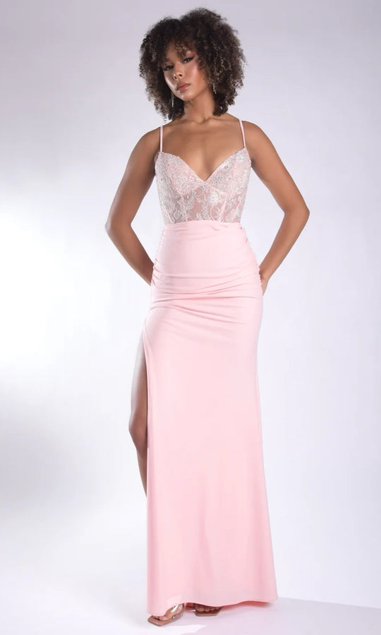 Jasz Couture 7986 - Beaded Illusion Bodice Lace-Up Back Prom Gown