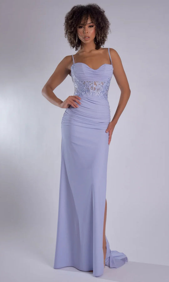 Jasz Couture 7987 - Ruched Bodice Lace Applique Evening Gown