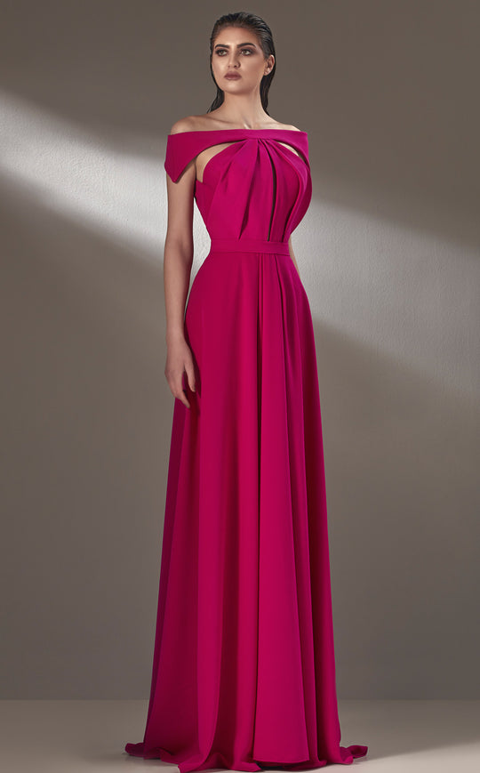 MNM COUTURE K3894 - Cutout Pleated A-Line Evening Gown