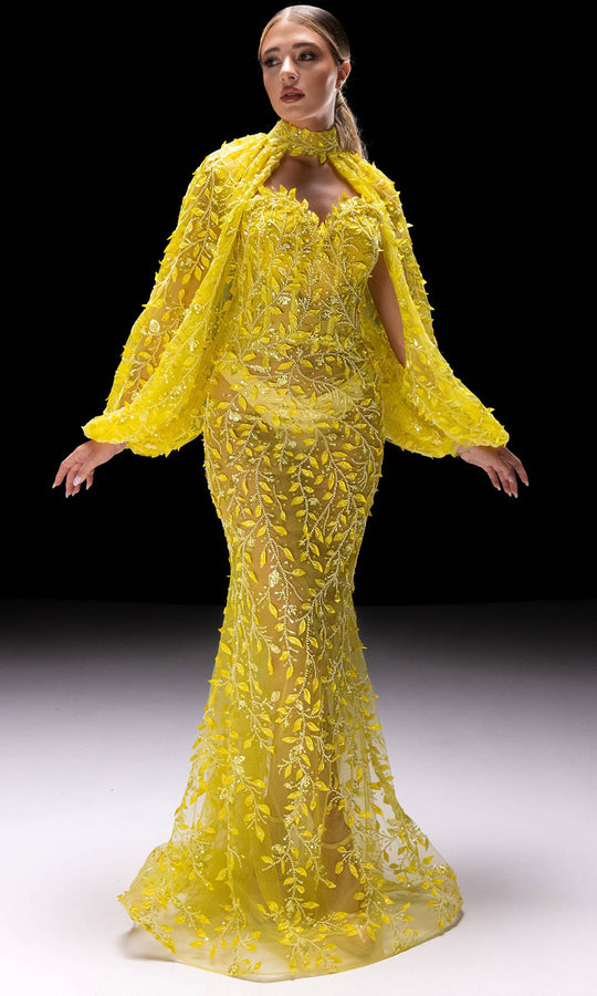 MNM Couture K4231 - Embroidered Bishop Sleeve Evening Gown