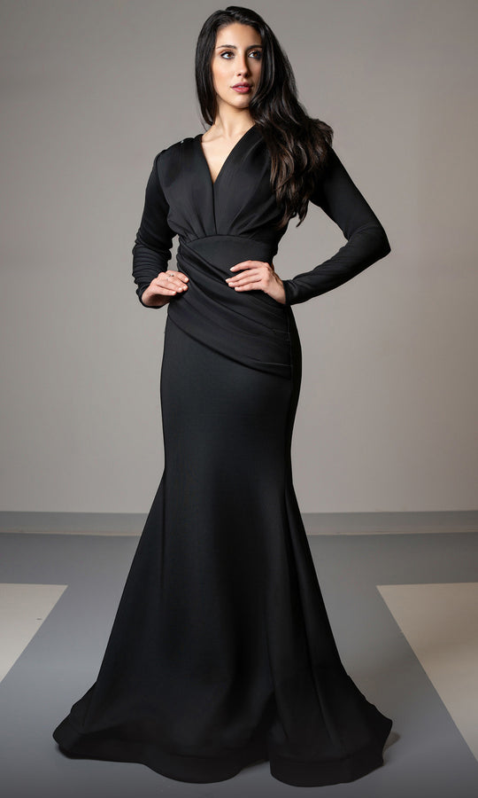 MNM Couture L0002G - Draped V-Neck Mermaid Evening Gown