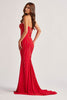 Colette by Daphne LC9001 - Beaded Ornate Straight Neck Prom Dress In Red